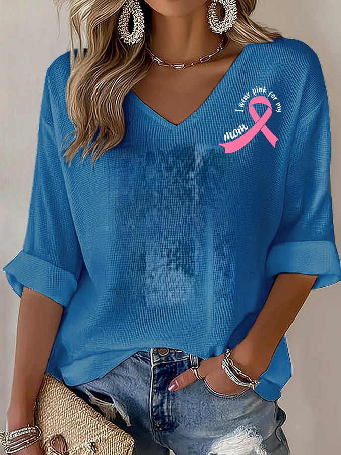 V-Neck The Power of Pink Print T-shirt