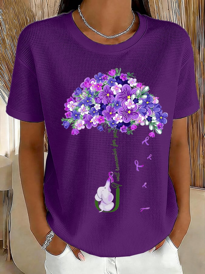 Women's Alzheimer's Disease Awareness Remember For You Print Waffle T-shirt