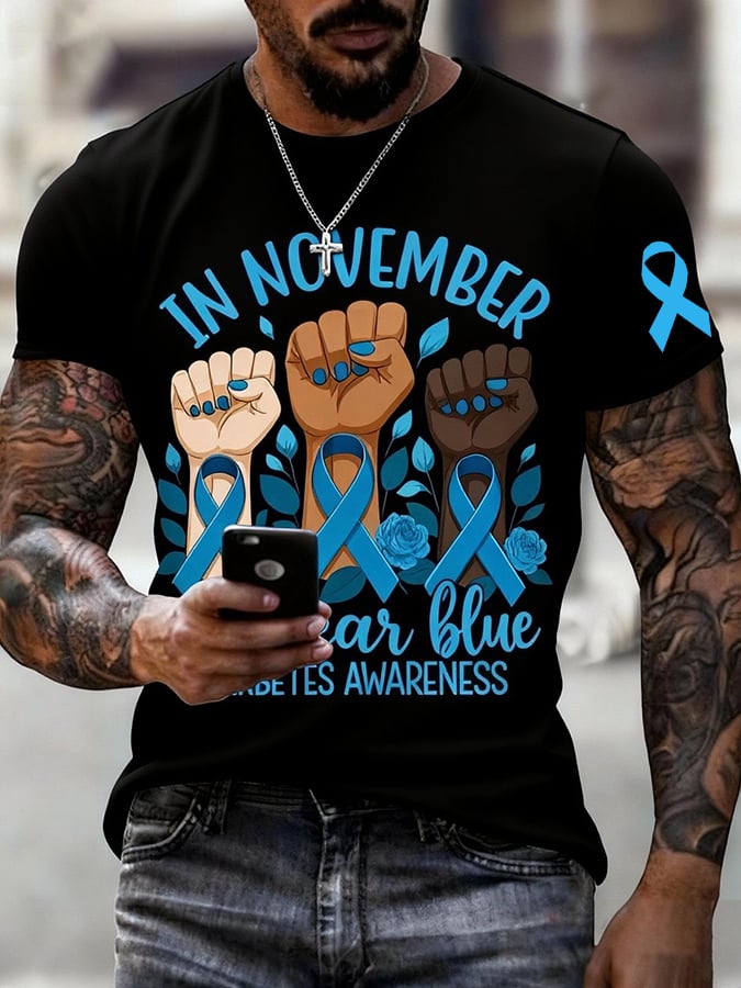 Men's “In November Wear Blue — Diabetes Awareness” Print T-shirt
