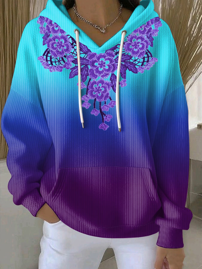 Women's Vintage Floral Art Print Casual Hoodie