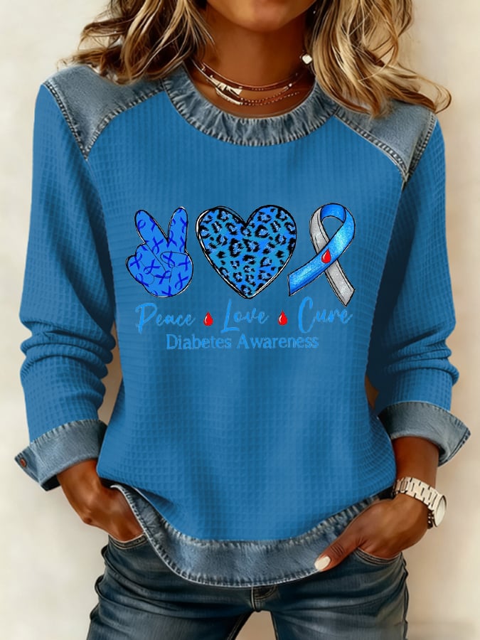 Women's Peace Love Cure Diabetes Awareness Round Neck Top