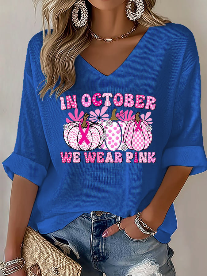 V-Neck The Power of Pink Print T-shirt