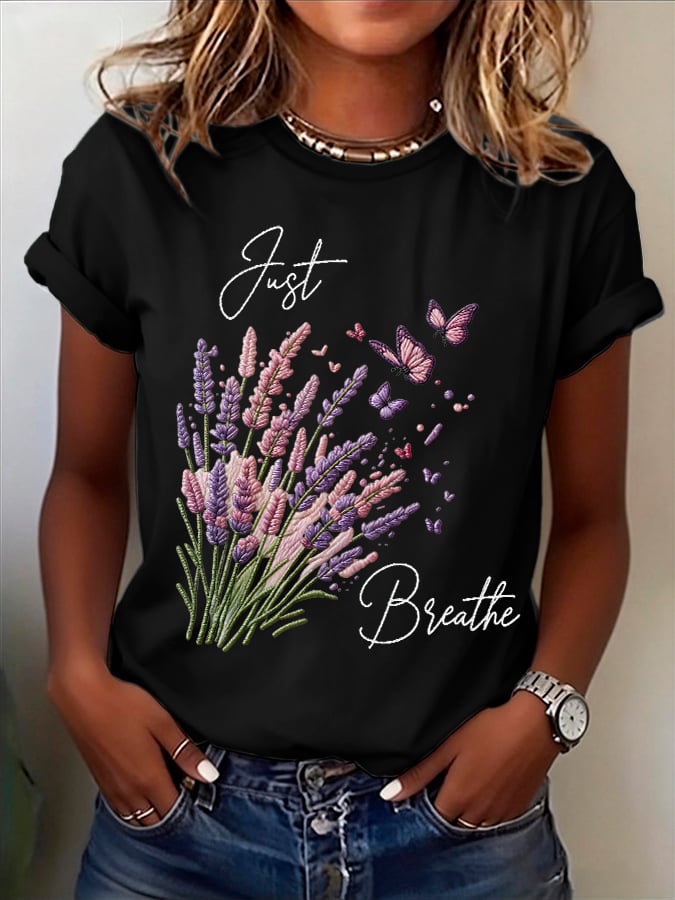 Women's Just Breathe Print Round Neck T-shirt