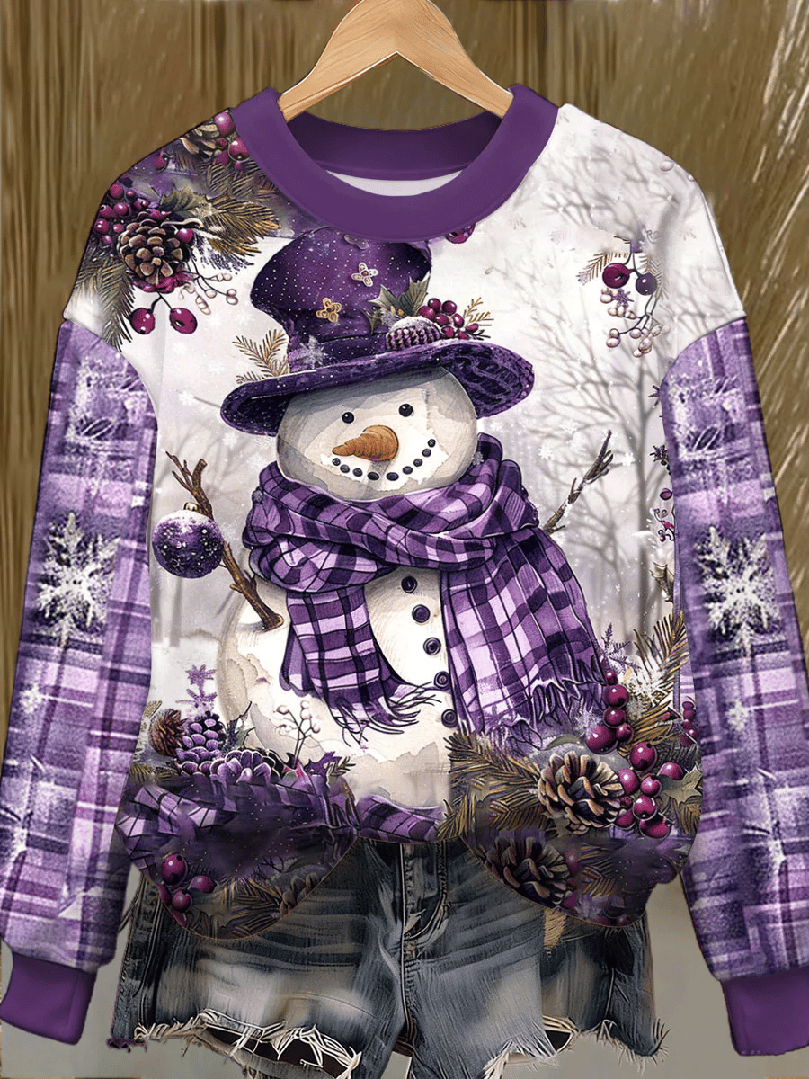 Women's Purple Art Christmas Alzheimer's Awareness Print Round Neck Sweatshirt