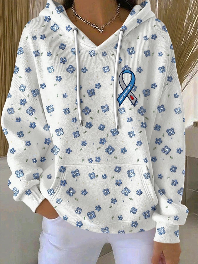 Women's Diabetes Awareness Flowers Print Casual Sweatshirt