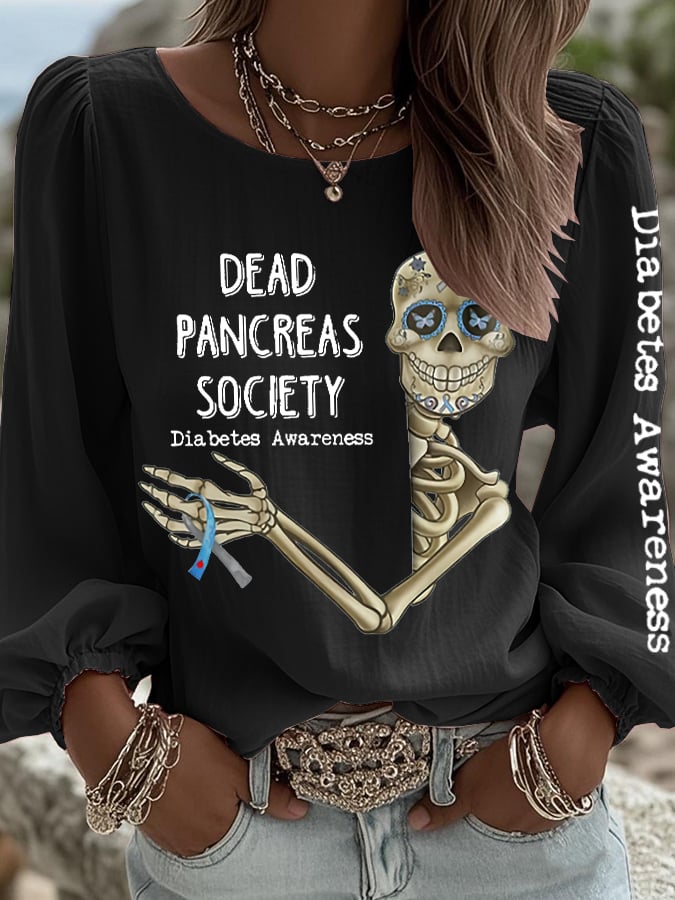 Women's Retro Diabetes Awareness Dead Pancreas Society Print Shirt