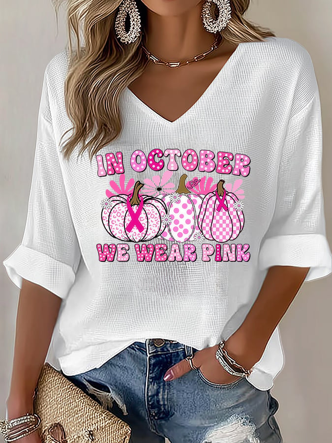 V-Neck The Power of Pink Print T-shirt