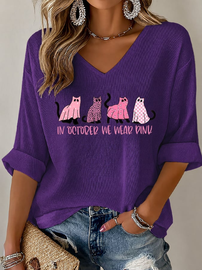 V-Neck The Power of Pink Print T-shirt