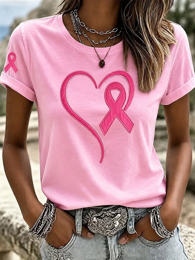 Women's Breast Cancer Awareness Print Casual T-shirt