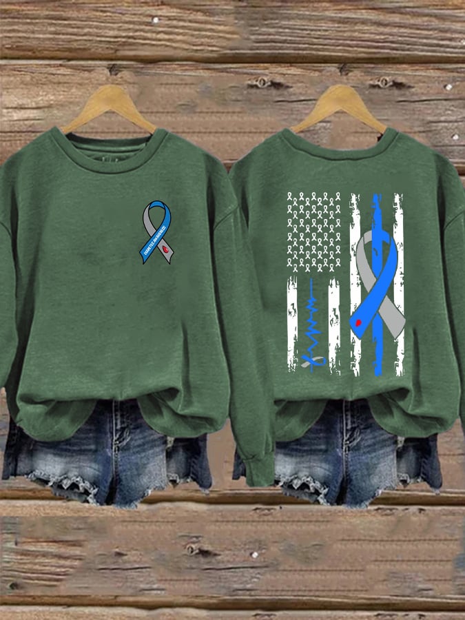 Women'S Blue Ribbon Flag Diabetes Sweatshirt