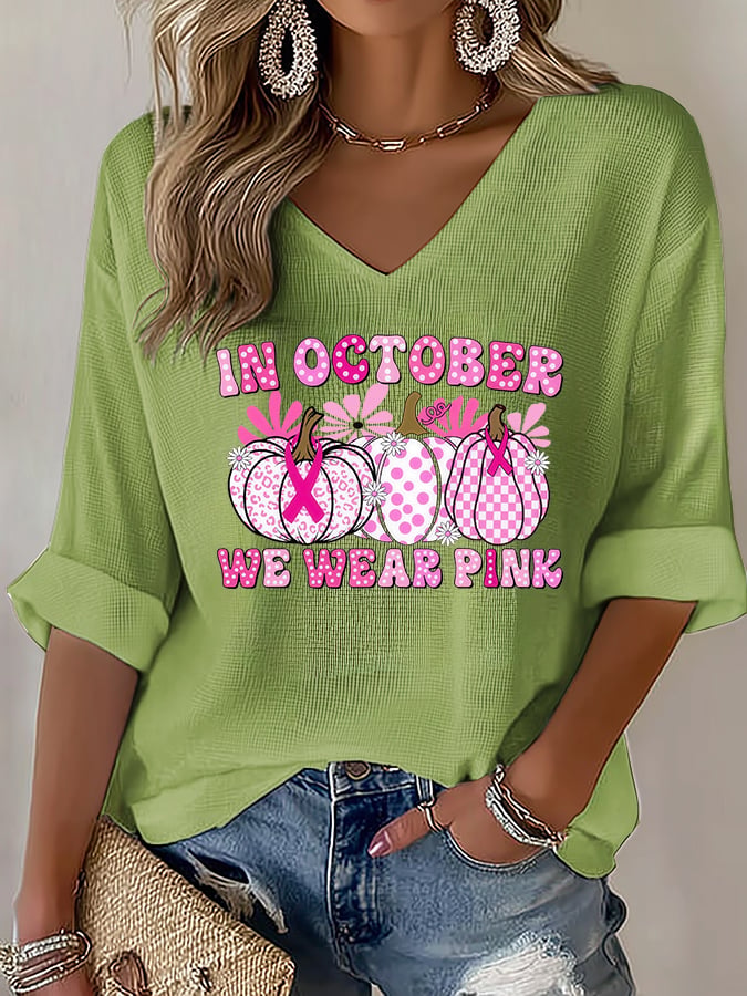 V-Neck The Power of Pink Print T-shirt