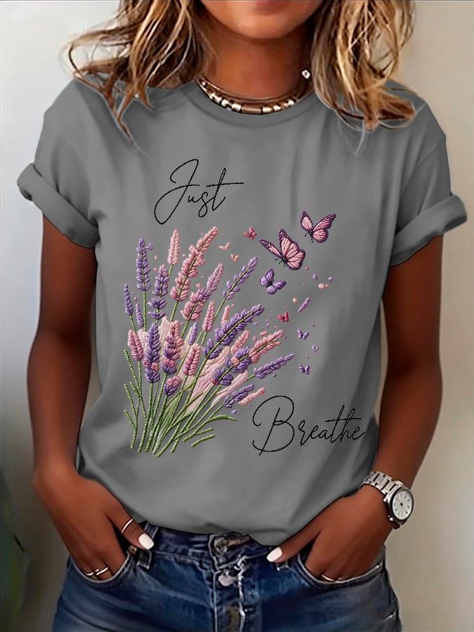 Women's Just Breathe Print Round Neck T-shirt