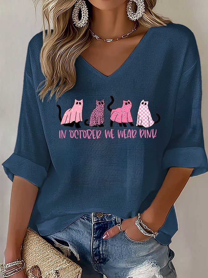 V-Neck The Power of Pink Print T-shirt
