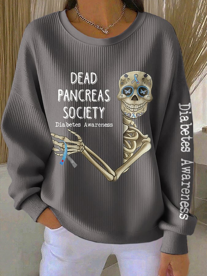 Women's Retro Diabetes Awareness Dead Pancreas Society Print Round Neck Sweatshirt