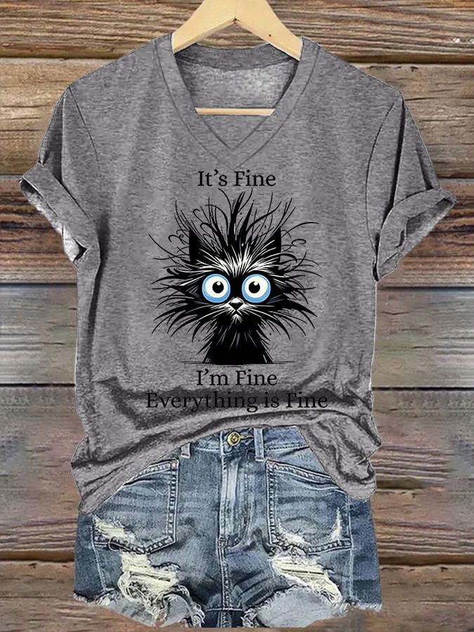 Women'S It'S Fine I'M Fine Everything Is Fine Print Casual T-Shirt