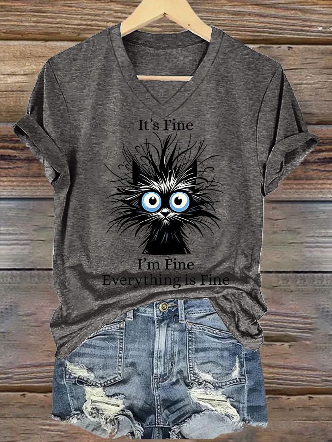 Women'S It'S Fine I'M Fine Everything Is Fine Print Casual T-Shirt
