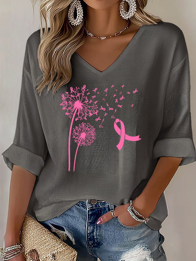 V-Neck The Power of Pink Print T-shirt