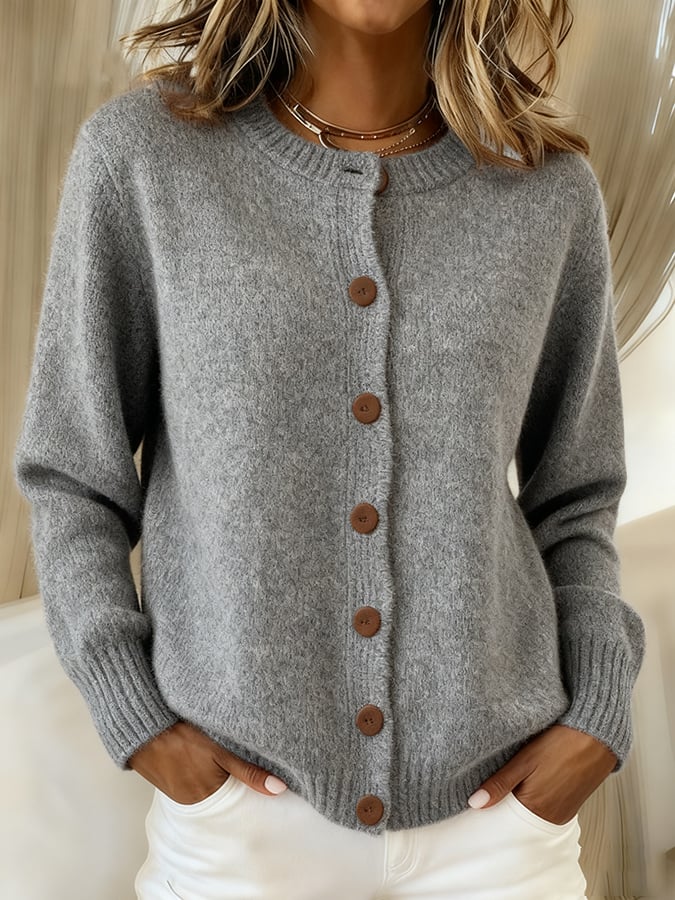 Women's Casual Retro Solid Color Knitted Cardigan