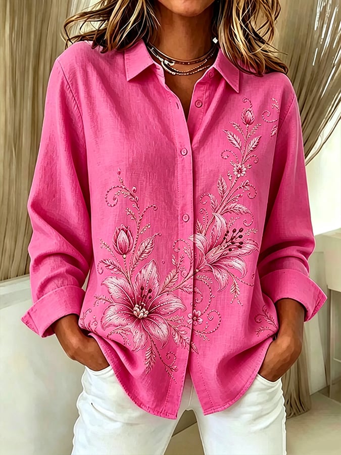 Women's Retro Breast Cancer Awareness Print Blouse