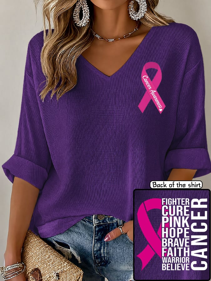 V-Neck The Power of Pink Print T-shirt