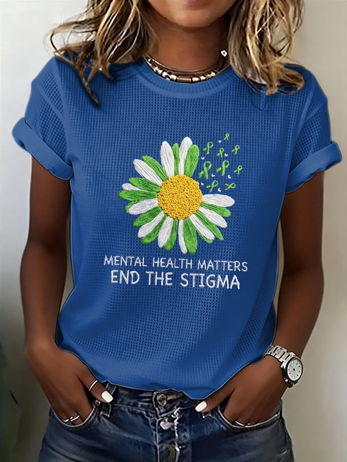 Women's End The Stigma Mental Health Awareness Print Waffle T-shirt