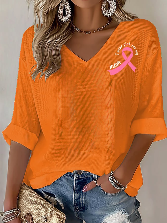 V-Neck The Power of Pink Print T-shirt