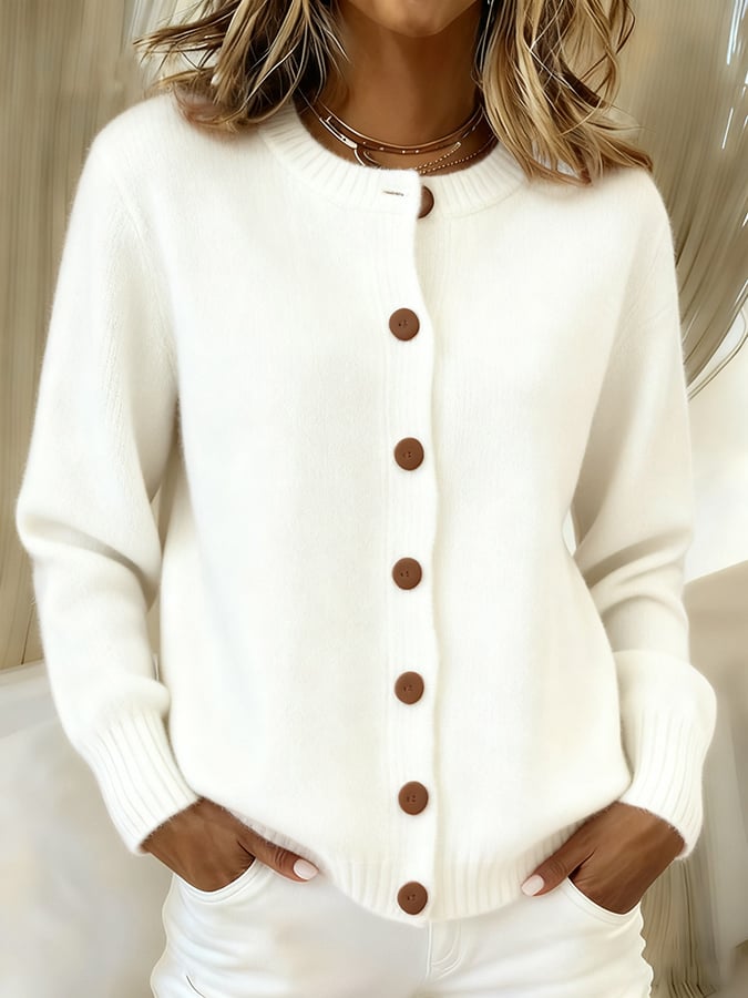 Women's Casual Retro Solid Color Knitted Cardigan