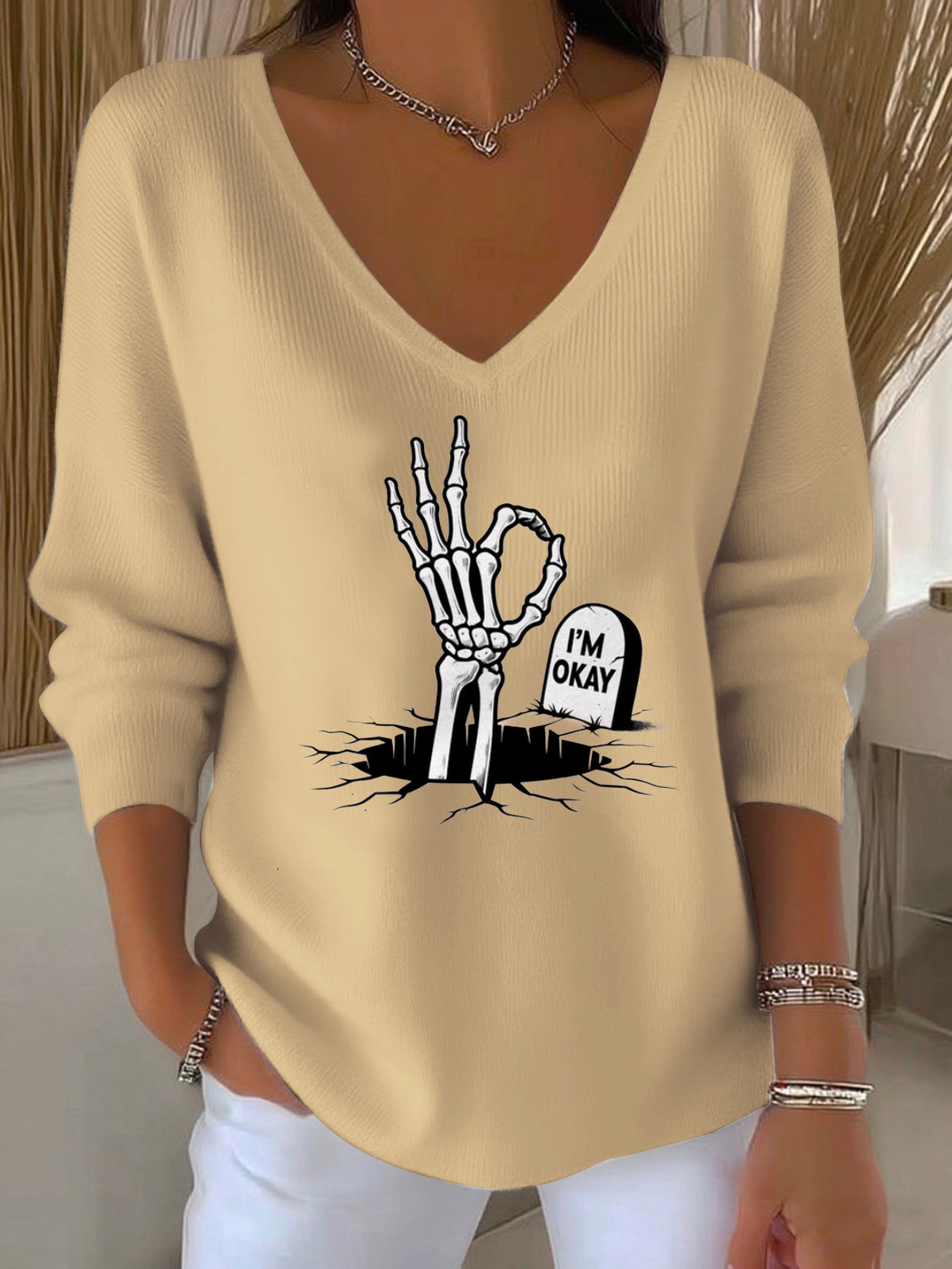 Women's I'm Fine Skull Humor Top