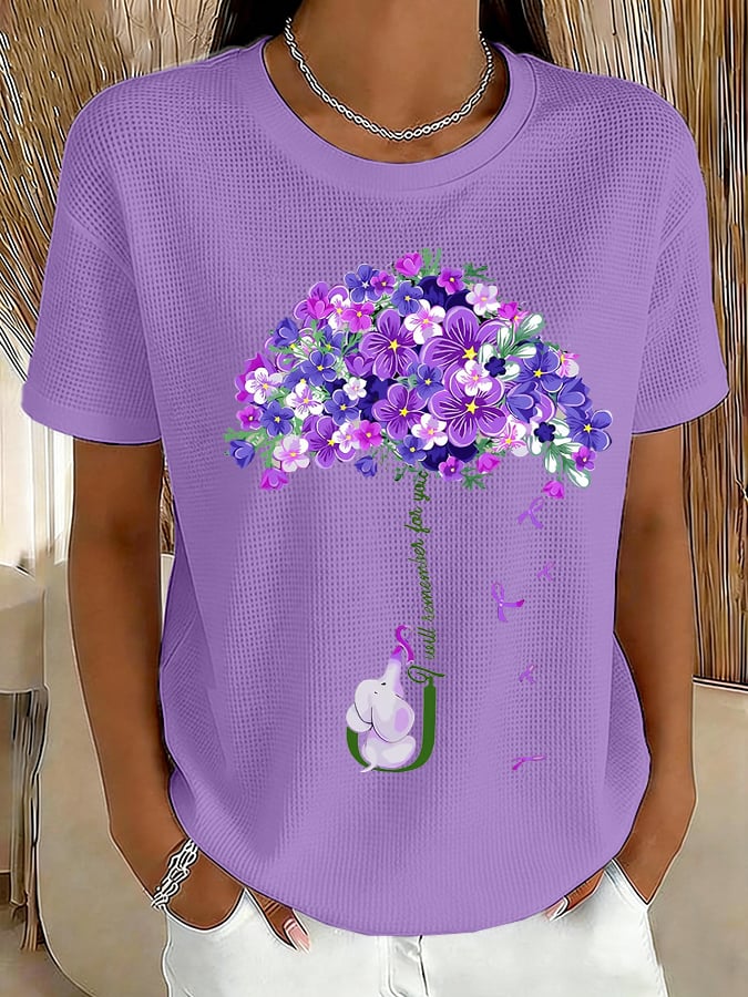 Women's Alzheimer's Disease Awareness Remember For You Print Waffle T-shirt