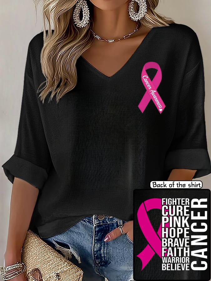 V-Neck The Power of Pink Print T-shirt