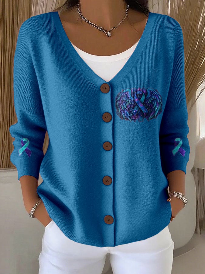 Women's Mental Health Print Chunky Knit Cardigan