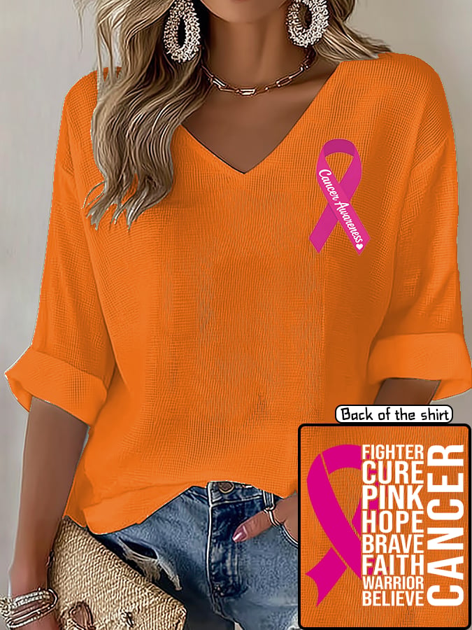 V-Neck The Power of Pink Print T-shirt