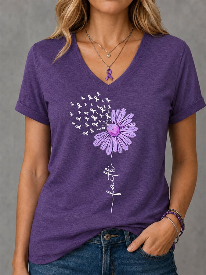 Women's Retro Alzheimer's Disease Hummingbird And Floral Print Comfortable T-Shirt