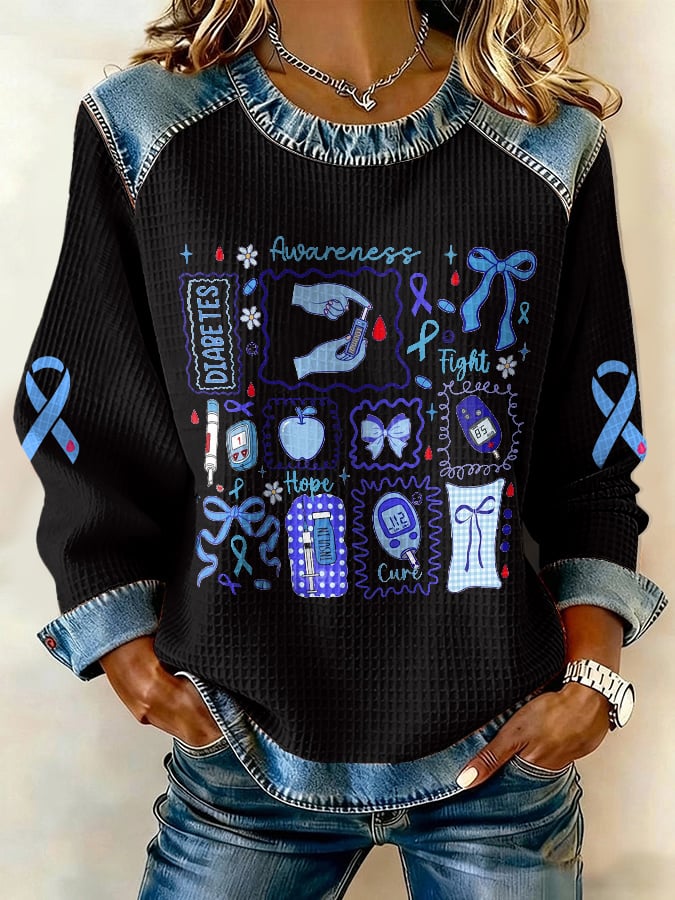 Women's Diabetes Awareness Fight Hope Cure Print Sweatshirt