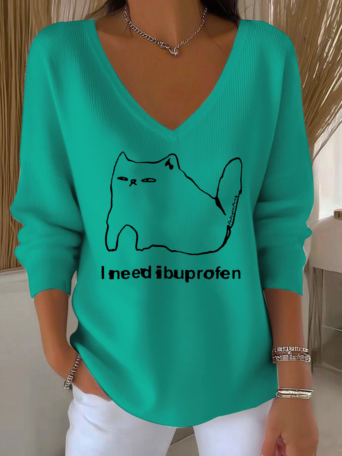 Women's I Need Ibuprofen Cat Funny Mental Health Casual Top