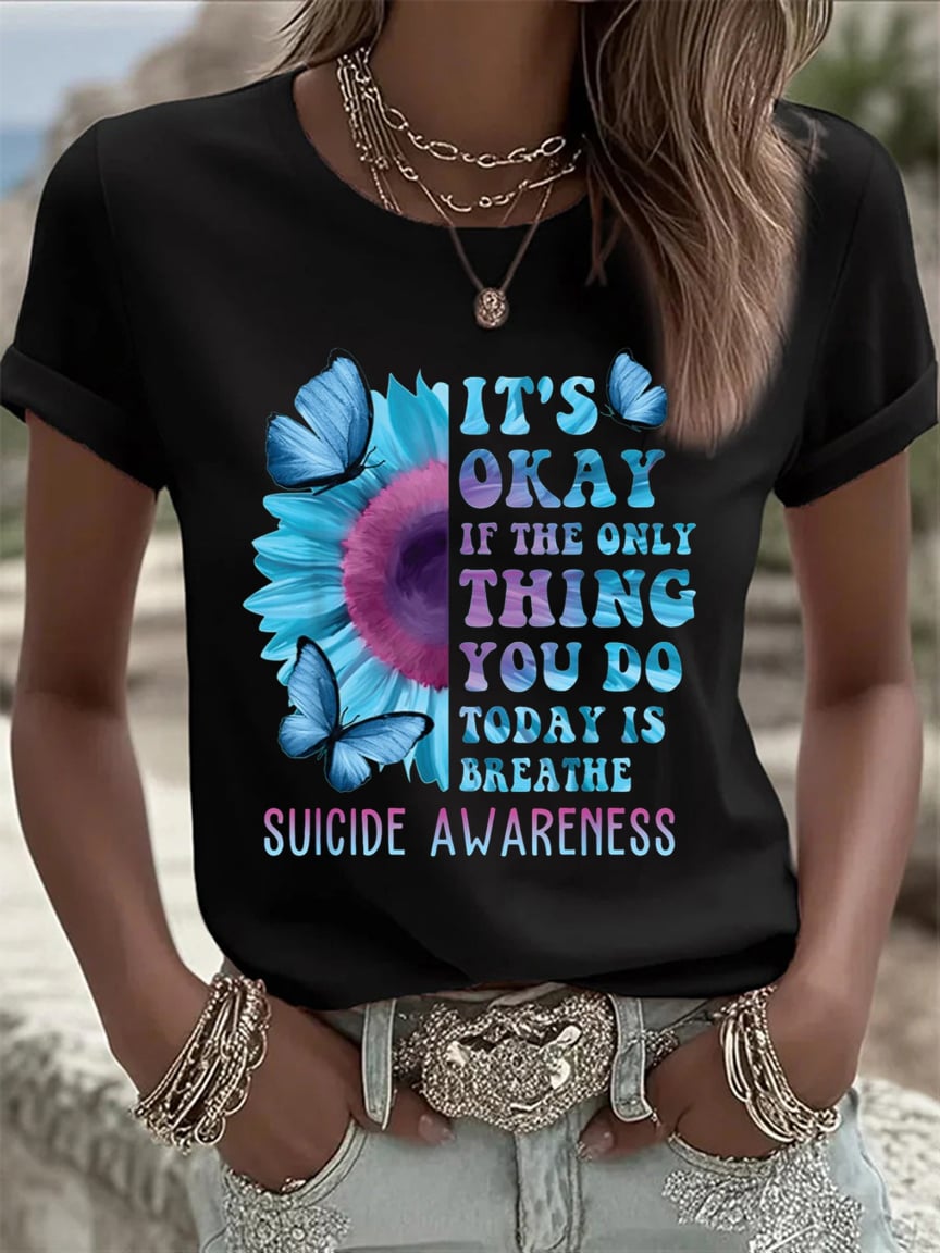 Women'S Mental Health Awareness Print Casual T-Shirt