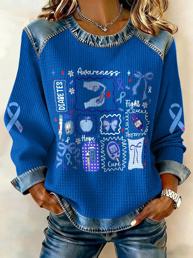 Women's Diabetes Awareness Fight Hope Cure Print Sweatshirt