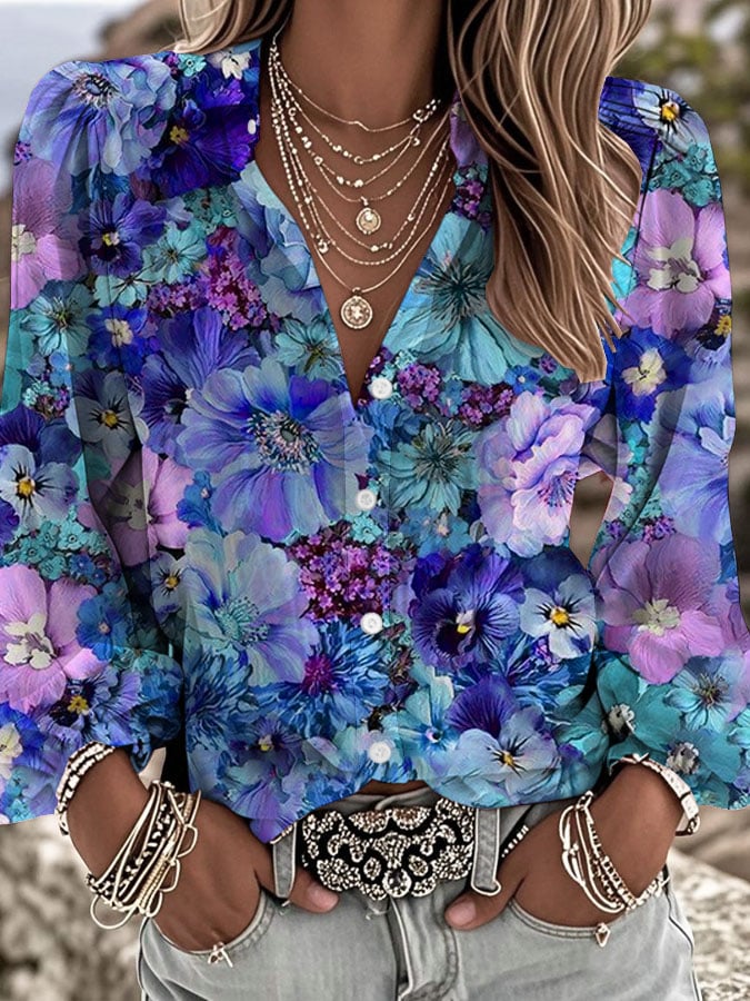 Women's Suicide Prevention Awareness Floral Print Lapel Shirt