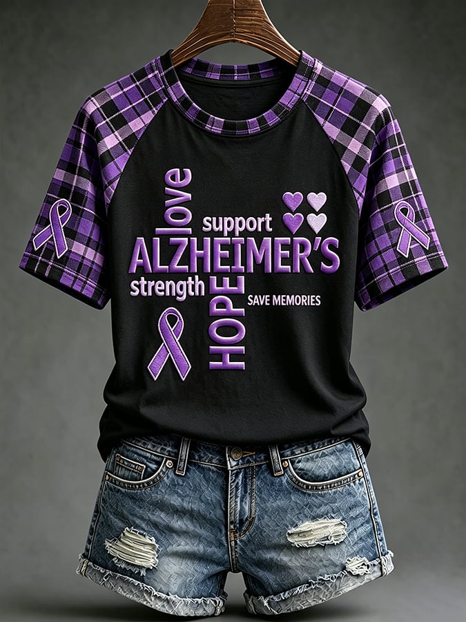 Women's Retro Alzheimer's Disease Hummingbird And Floral Print Comfortable T-Shirt
