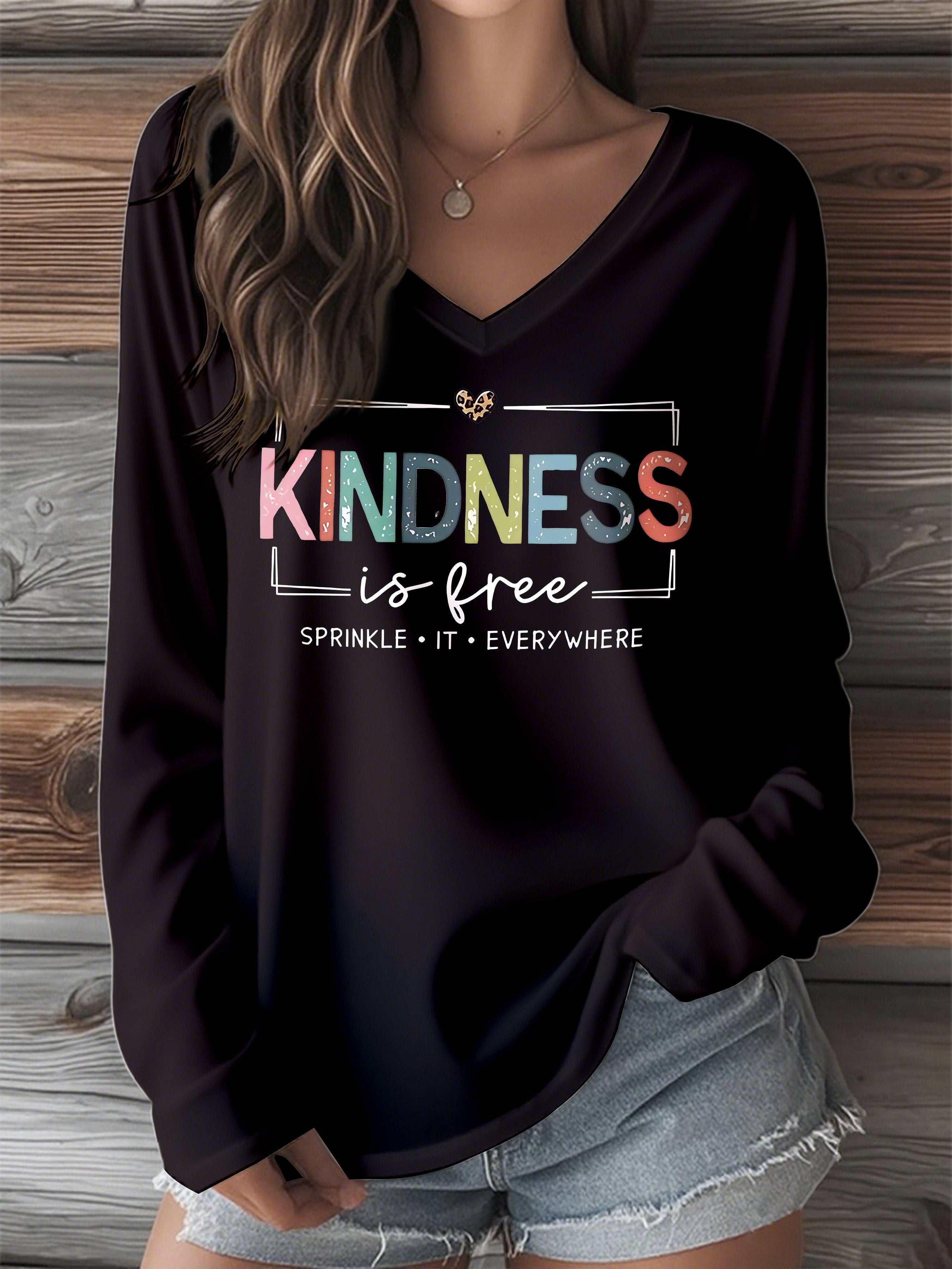 Women's Kindness Print V-Neck Long Sleeve T-Shirt