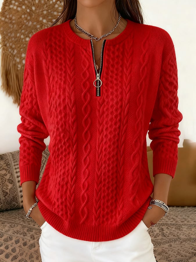 Women's Casual Jacquard Zipper Sweatshirt
