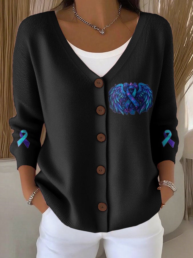 Women's Mental Health Print Chunky Knit Cardigan