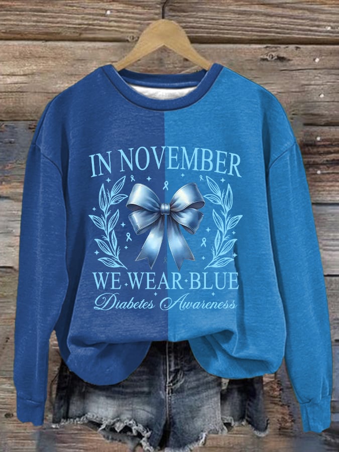 Women's Retro In November We Wear Blue Diabetes Awareness Print Sweatshirt