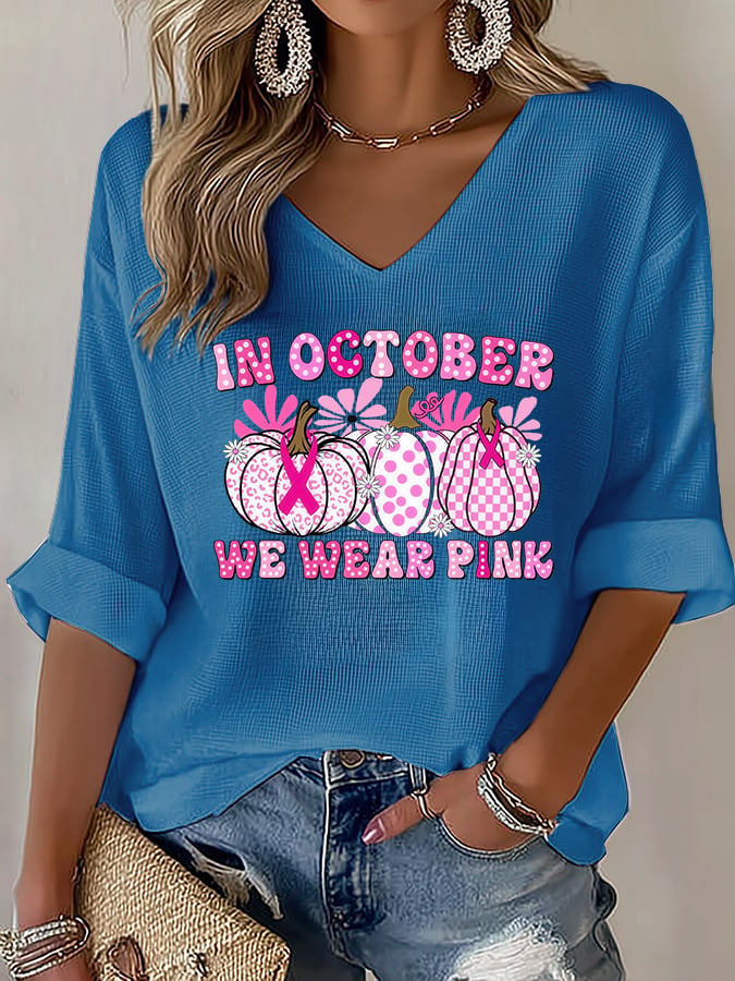 V-Neck The Power of Pink Print T-shirt
