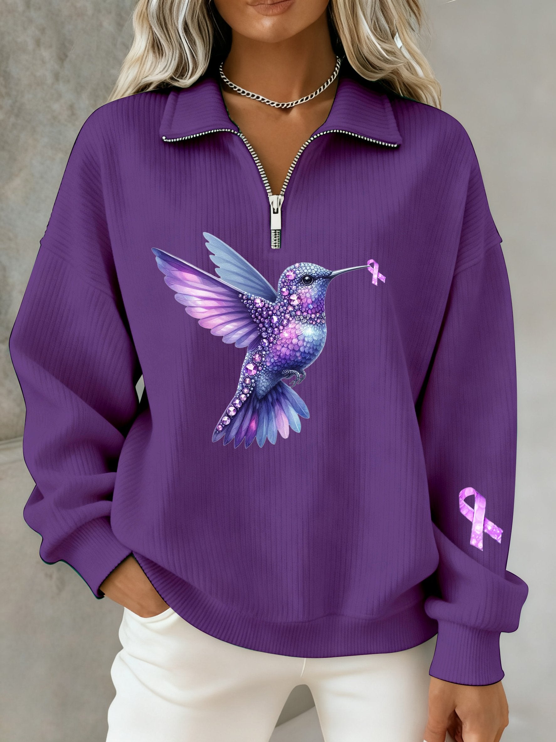 Women's Alzheimer's Purple Hummingbird Awareness Print Top