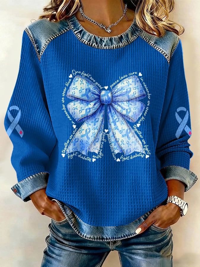 Women's Together We Fight Diabetes – One Fight, One Goal, Peace Love Cure, In November We Wear Blue Print Sweatshirt