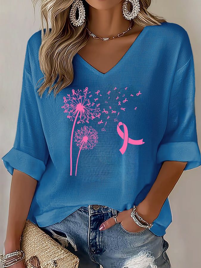 V-Neck The Power of Pink Print T-shirt