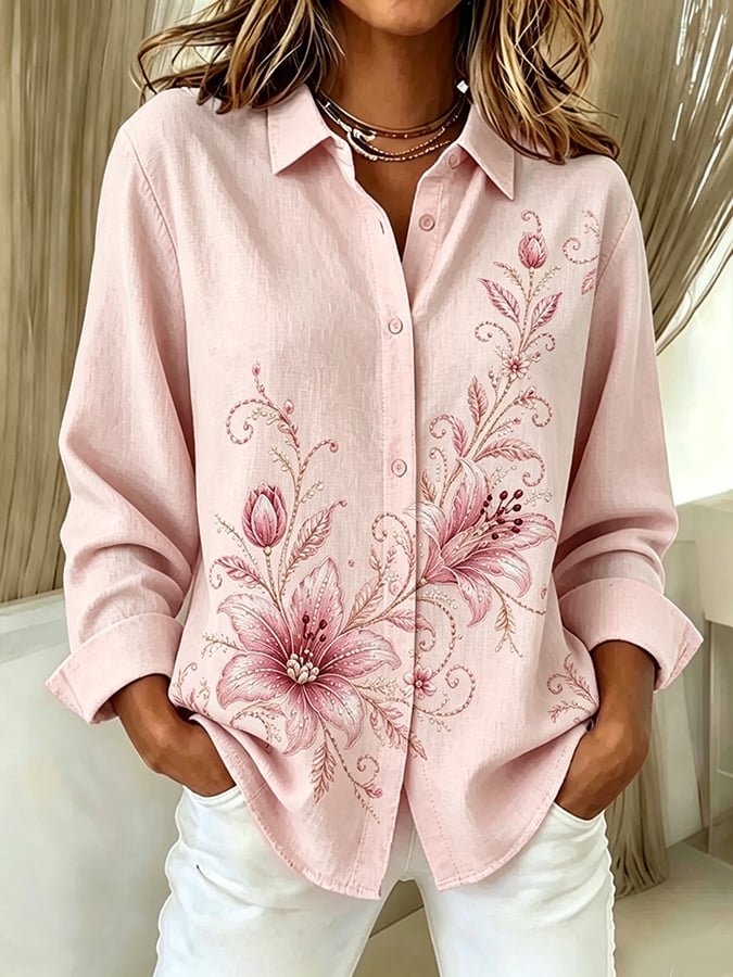 Women's Retro Breast Cancer Awareness Print Blouse
