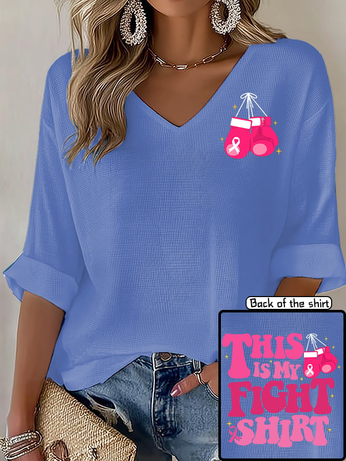 V-Neck The Power of Pink Print T-shirt