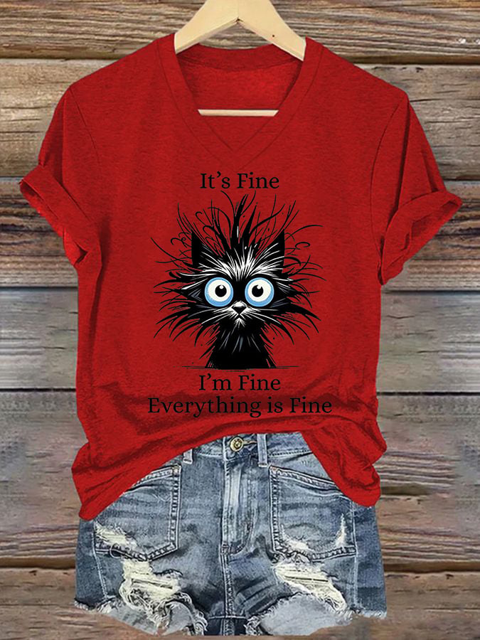 Women'S It'S Fine I'M Fine Everything Is Fine Print Casual T-Shirt
